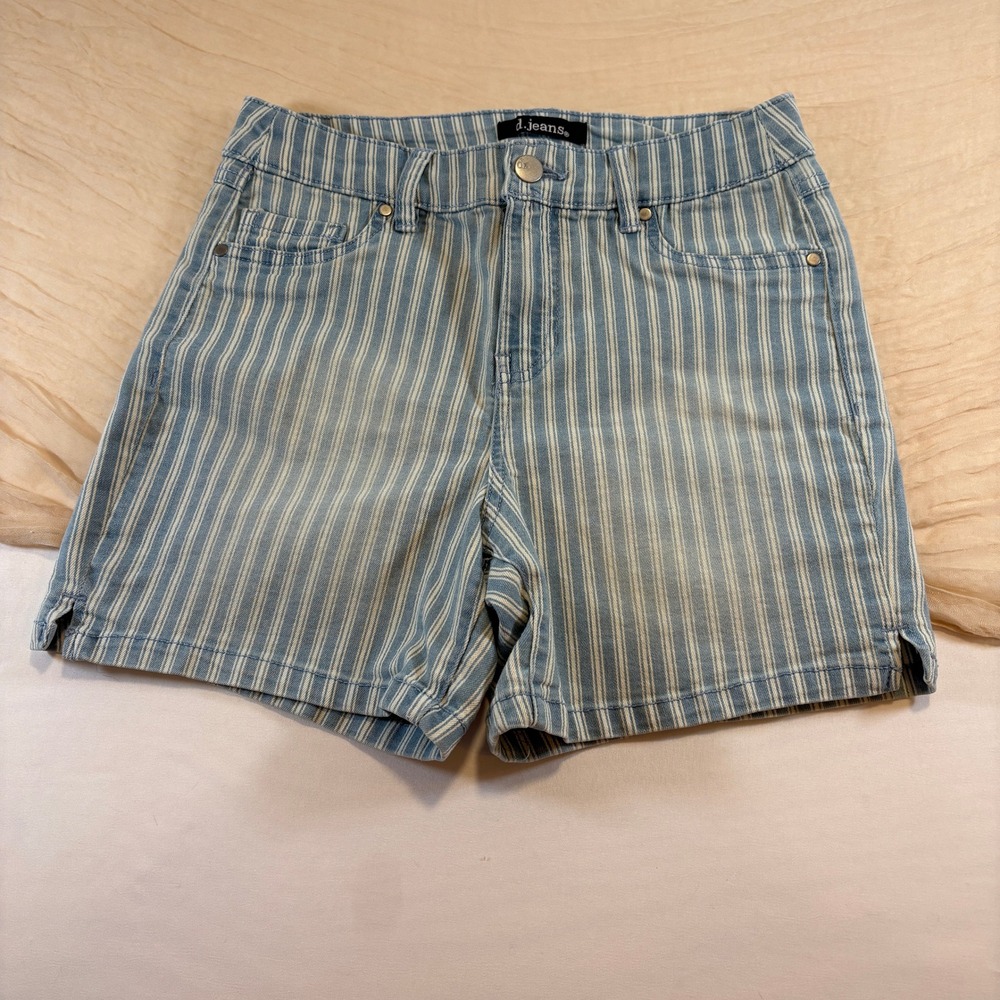 d.jeans Womens Blue‎ White Vertical Stripe High Waist Denim Shorts Size 4